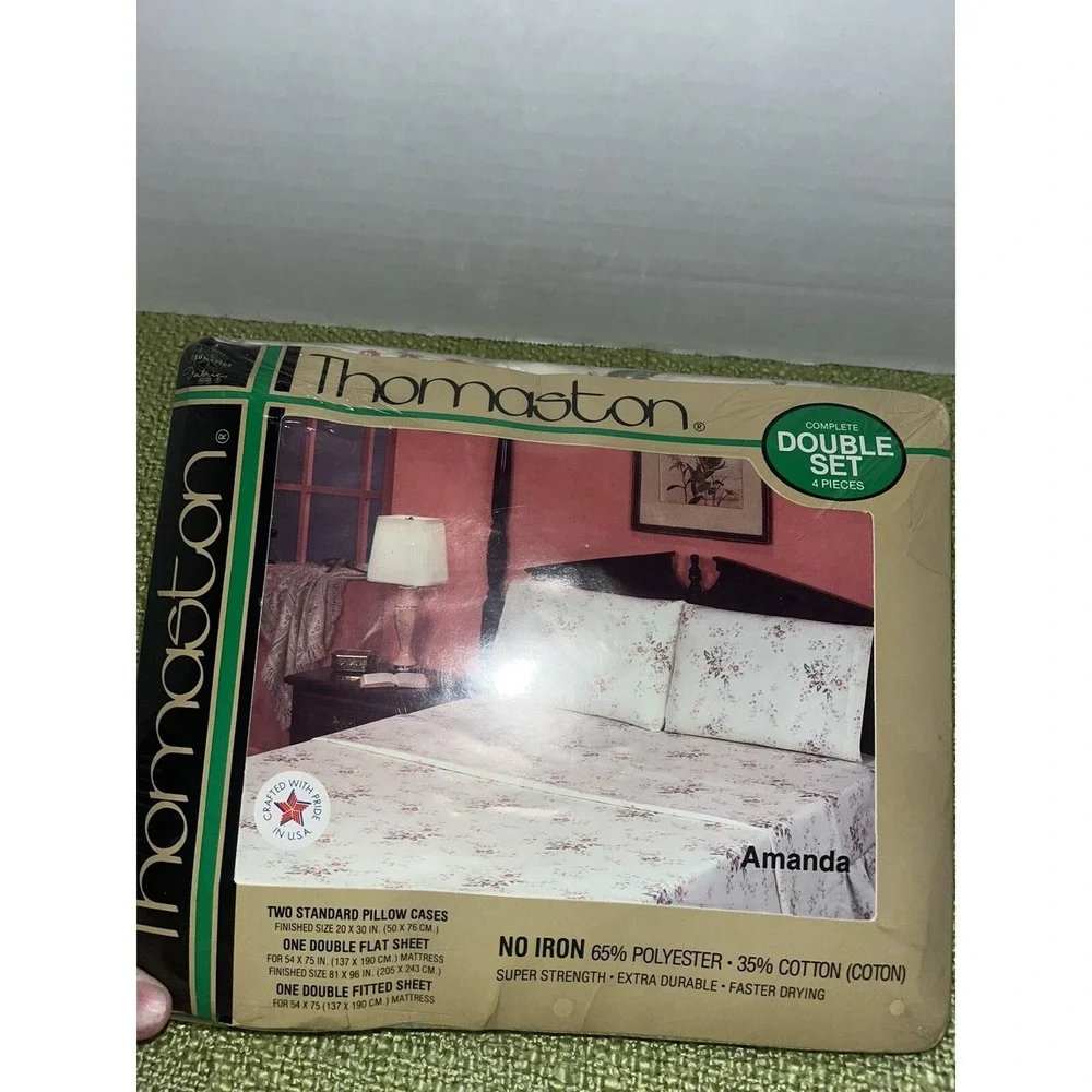 vintage‎ 4 Pc Thomaston Double  Sheet Set Cream Floral  Pillow Cases New Amanda